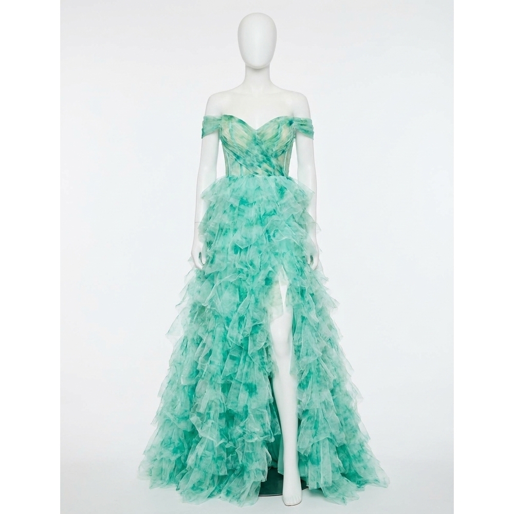 jovani green off the shoulder dress Off Shoulder Ruched Long Gown by Jovani 00446 main image 1